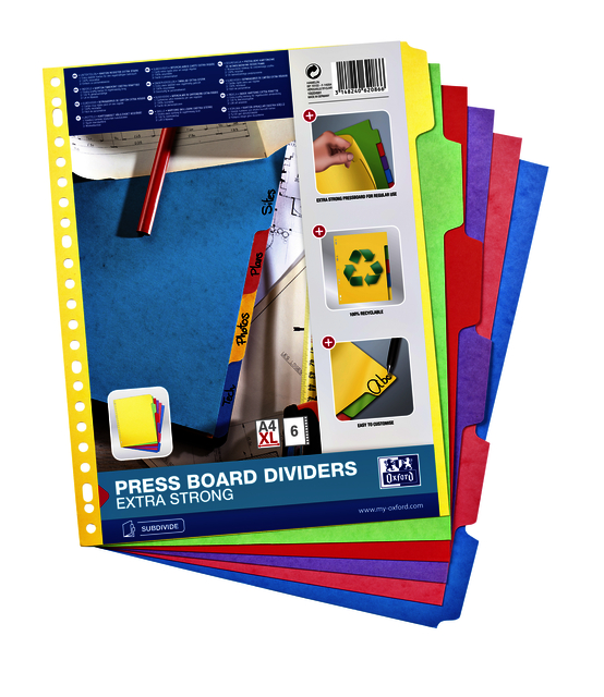Intercalaire Oxford A4+ 23 perforations 6 onglets carton couleur