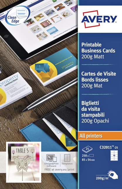 Carte de visite Avery C32011-10 85x54mm 200g 100 pièces