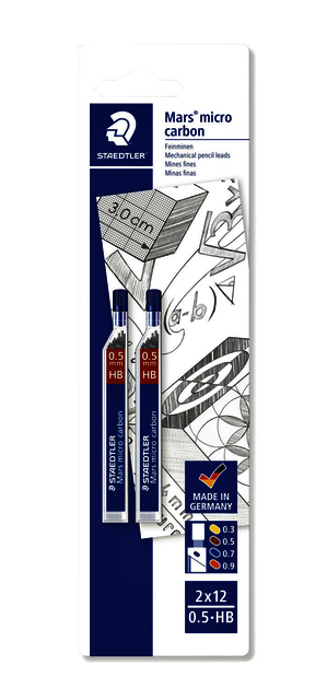 Mine portemine Staedtler Mars Carbon Micro 0,5mm HB blister 2 pièces
