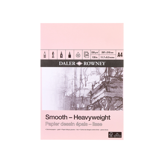Tekenpapier Daler-Rowney Smooth Heavyweight 220gr A4 natuurlijk wit