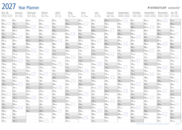 Jaarplanner 2026 Staedtler Lumocolor 84x60cm oprolbaar