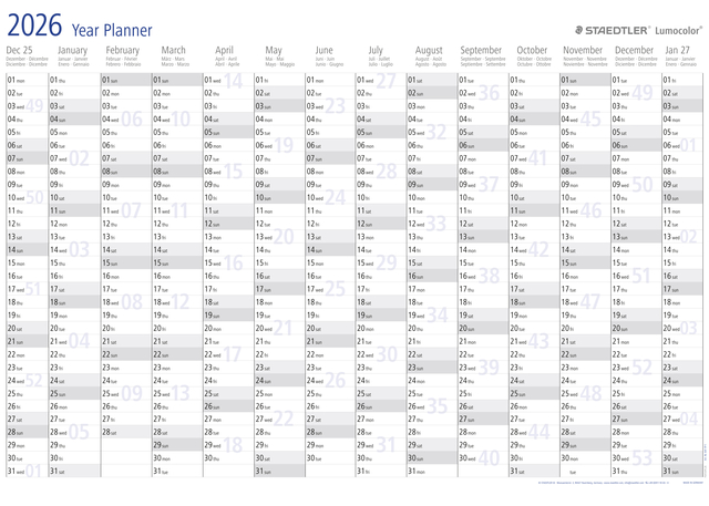 Planning annuel 2026 Staedtler Lumocolor 84x60cm enroulé