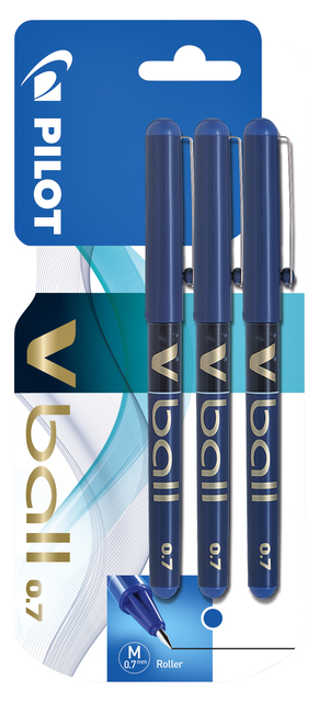Roller PILOT V-Ball 07 Medium bleu 3 pièces
