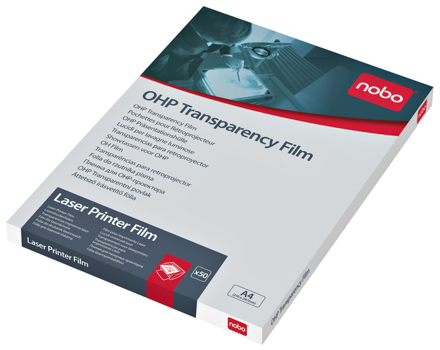 Film rétroprojection transparent Nobo A4 pour imprimantes laser 50 pièces