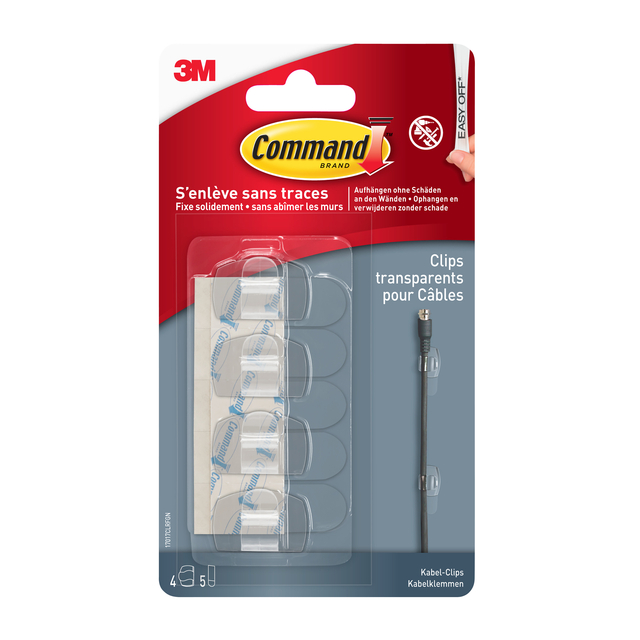 Clips pour câbles Command rond avec bandes de fixation transparent 4 pièces