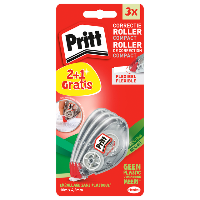 Correctietape Pritt compact flex 4.2mm x 10m blister 2+1 gratis
