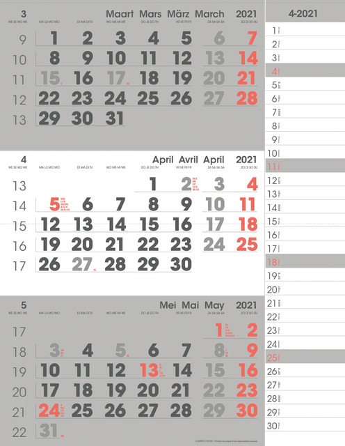 3-Maandkalender 2025 INNI Manager compact-formaat notes