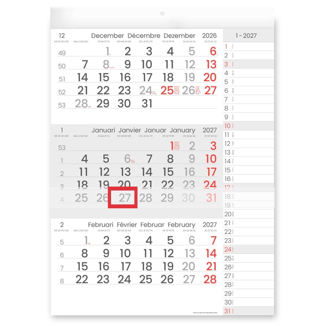 3-Maandkalender 2027 INNI Manager compact-formaat notes