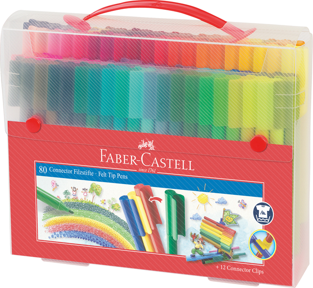 Feutre couleur Faber Castell Connector assorti malette cadeau 80 pièces