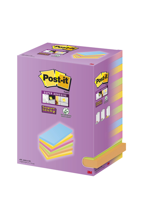 Bloc-mémos Post-it 655 127x76mm assorti 16 pièces
