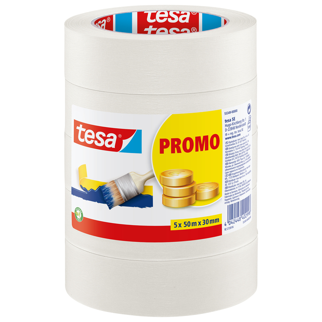 Afplaktape tesa® Economy 50mx30mm beige 5 rollen