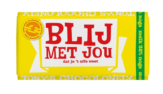 Chocolat Tony's Chocolonely barre 180g lait nougat "Blij met jou"