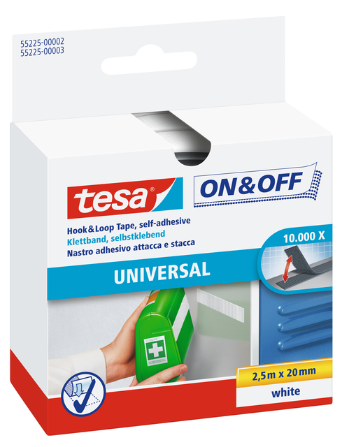 Bande auto-agrippante Tesa® On & Off 2,5mx20mm adhésive blanc