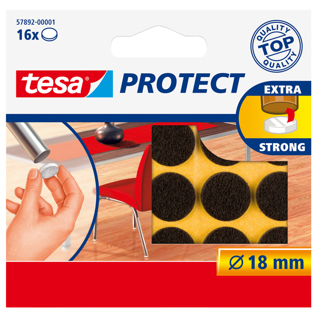 Feutrine anti-rayures tesa® Protect Ø18mm bruin 16 pièces