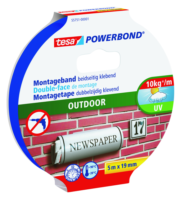 Montagetape tesa® Powerbond Outdoor dubbelzijdig 5mx19mm transparant