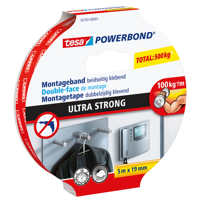 Ruban de montage tesa® Powerbond Ultra strong double face 5mx19mm blanc