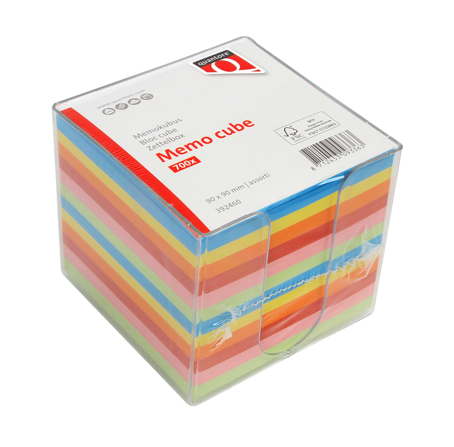 Cube mémos Quantore 90x90mm transparent assorti