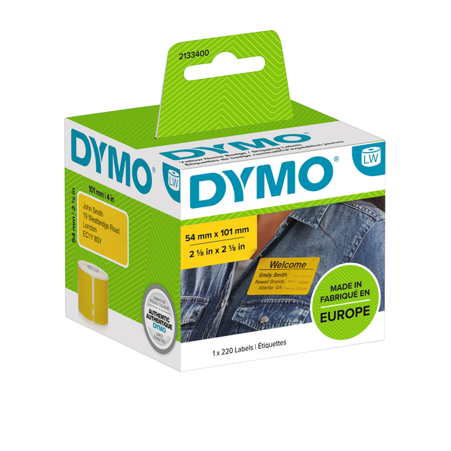 Etiquette Dymo LabelWriter carte nom 54x101mm rouleau à 220 pièces jaune