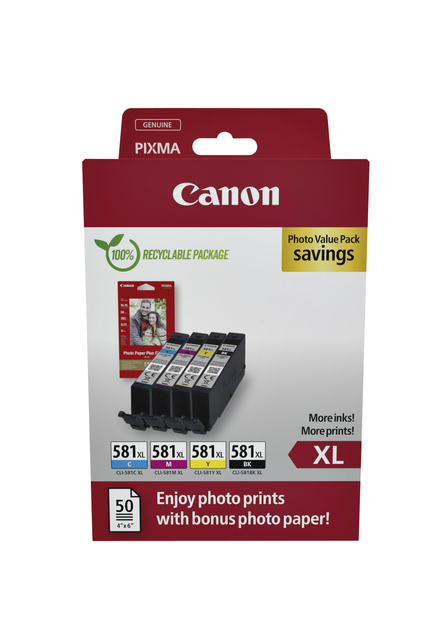 Cartouche d’encre Canon CLI-581XL 4 couleurs + papier