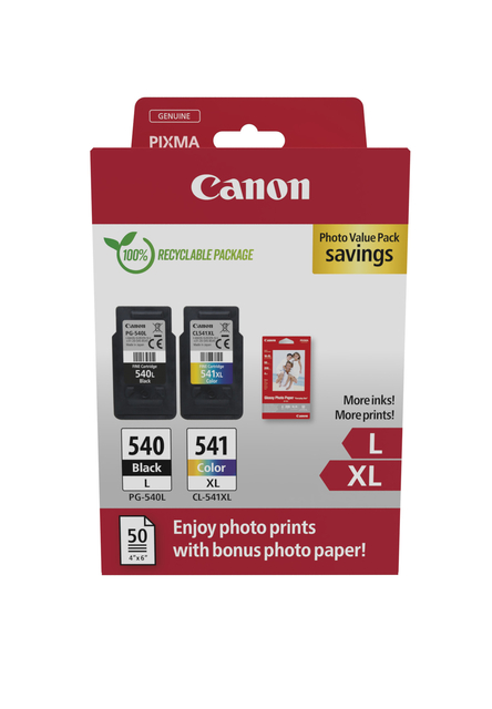 Cartouche d'encre Canon PG-540XL + CL541XL noir+couleur+papier