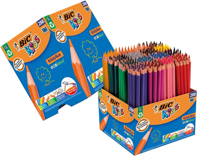 Crayon de couleur BIC Kids Evolution ECOlutions assorti boîte scolaire 288 pièces