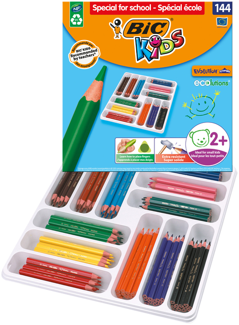 Crayons de couleur BIC Kids Evolution ECOlutions assorti boîte scolaire 144 pièce