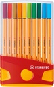 Fineliner Stabilo Point 88 ColorParade Fin jaune/rouge étui 20 couleurs
