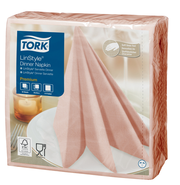 Serviette Tork LinStyle Premium 478881 Pli 1/4 1 ép 390x390mm corail 50 pièces