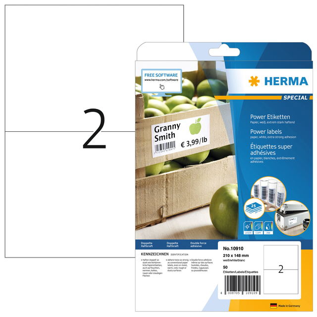 Etiquette HERMA Power 10910 210x148mm blanc 50 pièces