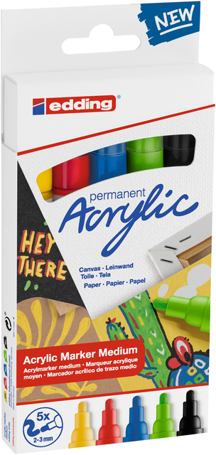 Acrylmarker edding e-5100 medium pastel assorti set à 5 stuks
