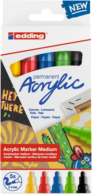 Marqueur acrylique edding e-5100 Medium Basique assorti set 5 pièces
