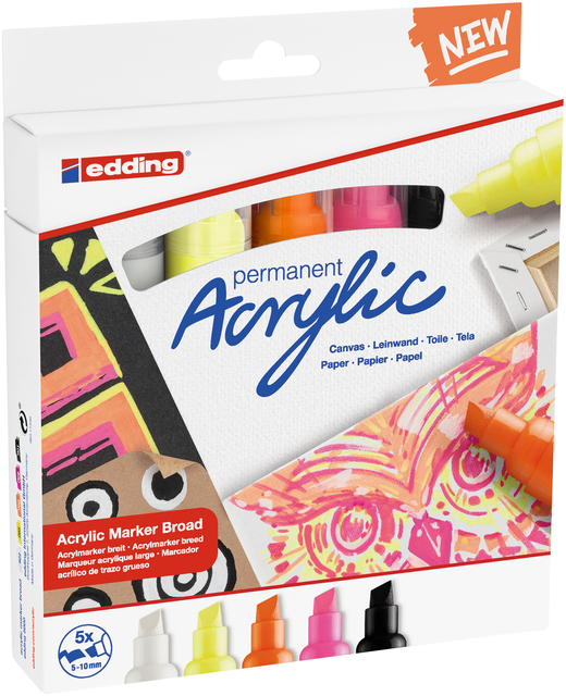 Marqueur acrylique edding e-5000 Large Néon assorti set 5 pièces