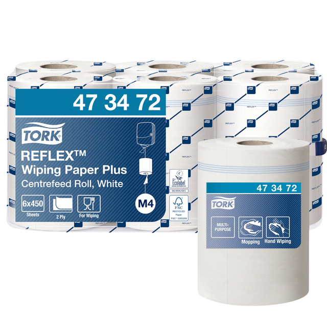 Poetspapier Tork M4 Reflex Plus Advanced 2-laags 450 vel wit 473472