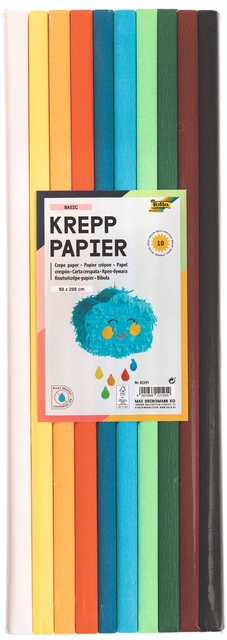 Papier crépon Folia 50x200cm 10 rouleaux couleurs basiques