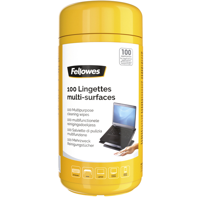 Lingettes nettoyantes Fellowes multi-usages boîte distributrice 100 pièces