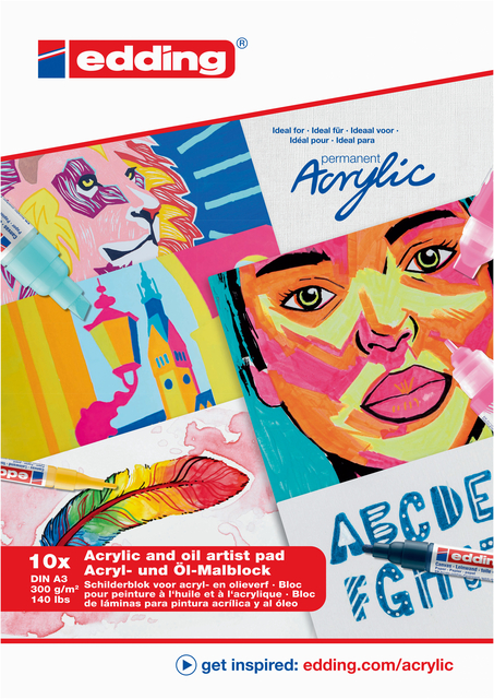 Olie- en Acrylblok edding 30010 A3 10 vel 300 gram wit