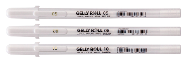 Stylo gel Sakura Roll Classic set 3 largeurs blanc