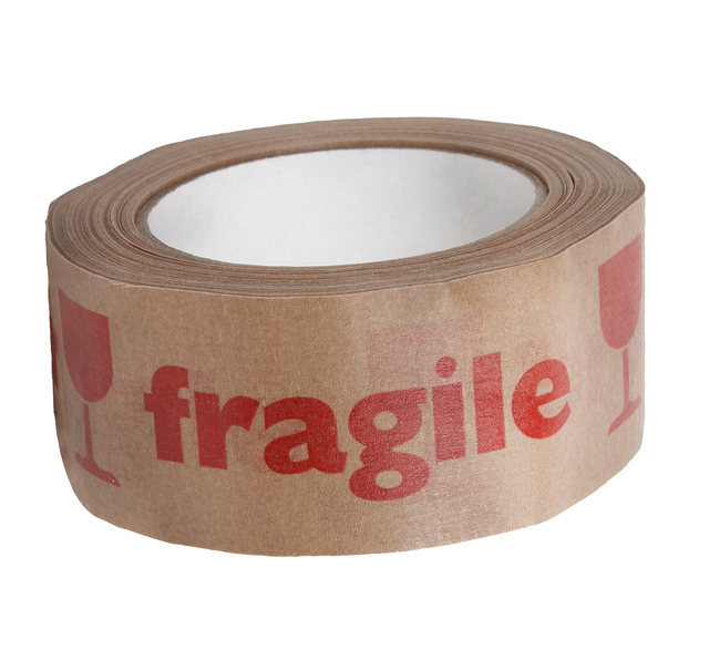 Ruban d'avertissement IEZZY 50mmx50m Fragile en rouge papier 80% recyclé brun