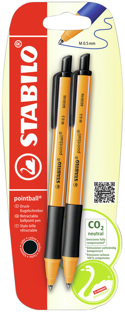 Stylo bille STABILO Pointball 6031/46 Medium noir blister 2 pièces