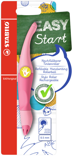 Rollerpen STABILO Easyoriginal  linkshandig  medium pastel poederroze blister à 1 stuk