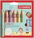 Crayon STABILO 880 Woody set 6 couleurs pastel avec taille-crayon