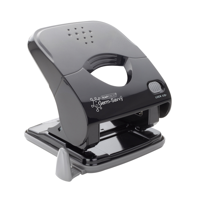 Perforator Rapesco Germ-Savvy Less Effort Eco X5-40ps antibacterieel 2-gaats zwart