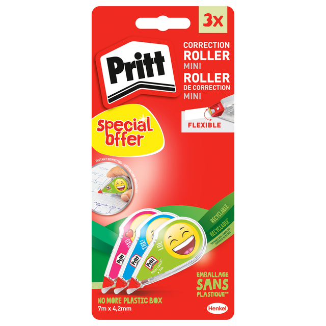 Correctietape Pritt mini flex 4,2mmx7m Emoji blister 2+1 gratis