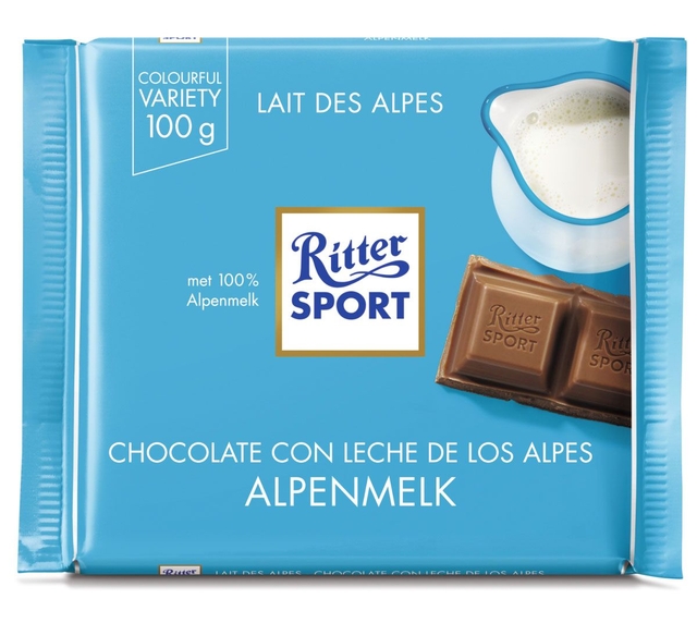 Chocolat Ritter Sport lait des Alpes 100g