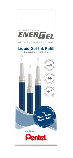 Recharge roller Pentel Energel  LR7 Medium bleu set 3 pièces