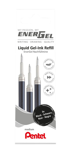 Recharge roller Pentel Energel LR7 Medium noir set 3 pièces