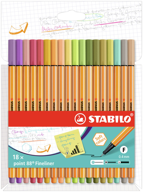 Fineliner STABILO point 88/18 fijn assorti 18 stuks
