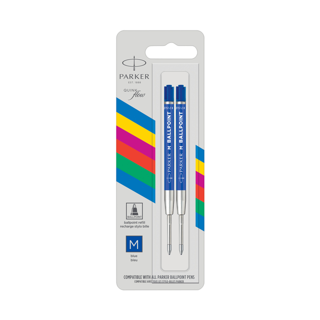 Recharges Stylo bille Parker Eco Medium bleu blister 2 pièces