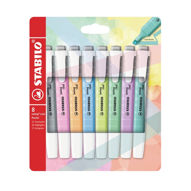 Surligneur STABILO Swing Cool 275/8 pastel assorti étui 8 pièces