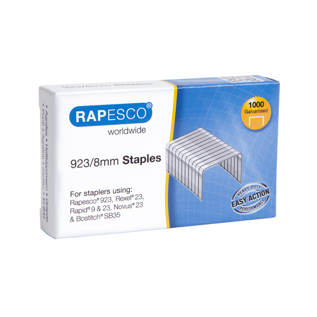 Nieten Rapesco Heavy Duty 923 8mm 1000 stuks zilver